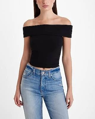 top Express Women's Fitted Off The Shoulder Ribbed Top Express $8.4