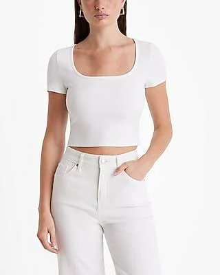 top Express Women's Fitted Ribbed Square Neck Baby T-Shirt Express $11.2