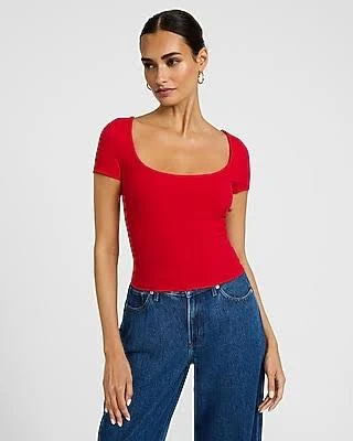 top Express Women's Fitted Ribbed Square Neck Baby T-Shirt Express $11.2