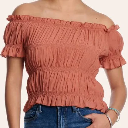 top Fashion Express Women's Off Shoulder Smocked Crop Top Cavender's Boot City Western Store $16.98