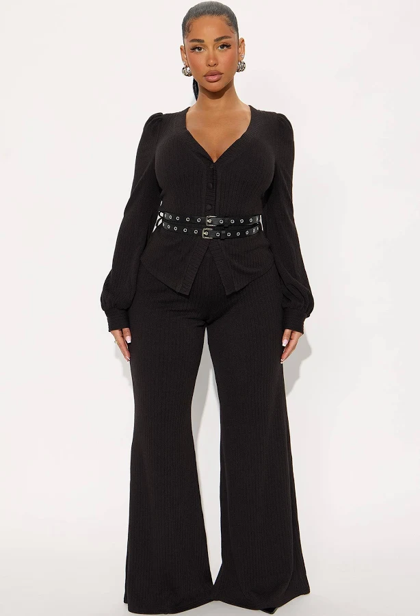 outfits Fashion Nova Long Sleeve Blouse and Wide Leg Pant Set Fashion Nova $10.98