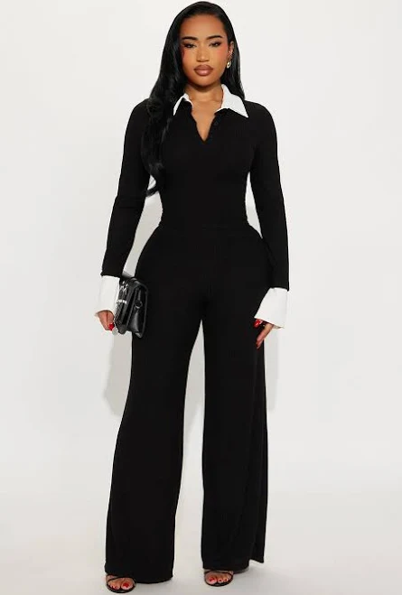 outfits Fashion Nova Long Sleeve Ribbed Cropped Blouse and Pant Set Fashion Nova $27.5