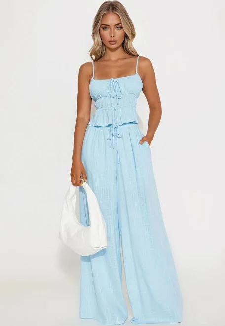 matching set Fashion Nova Size Sleeveless Linen Tank Top Wide Leg Pant Set Fashion Nova $44.99