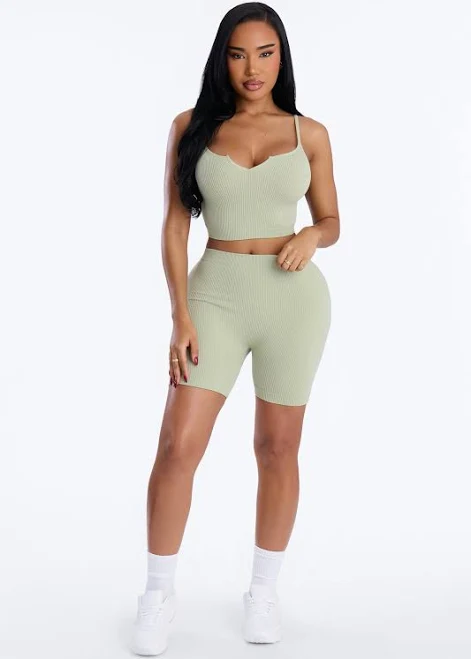 matching set Fashion Nova Sleeveless Seamless Cropped Tank Top and Biker Shorts Short Set Fashion Nova $12