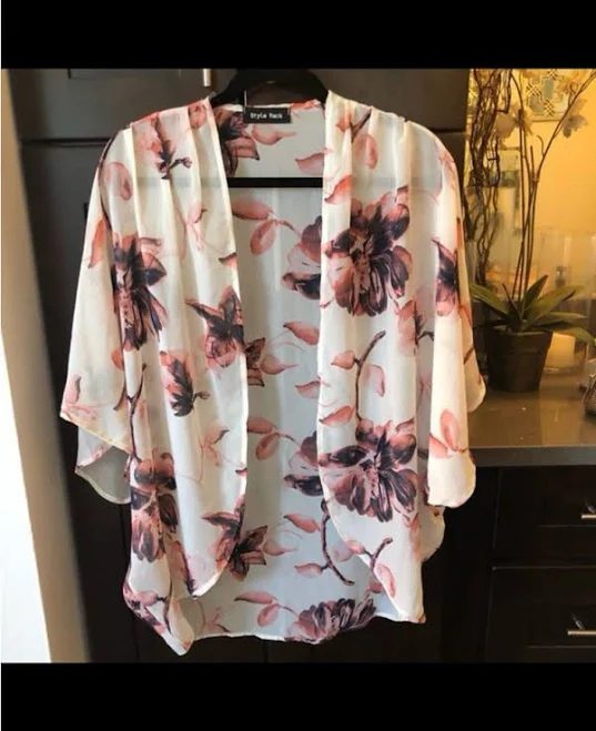 cover-up Fashion Nova Tops | Sheer Floral Kimono - White With Pink Blossoms | Color: Pink/White | Size: S | Marie_R1992's Closet Poshmark $35