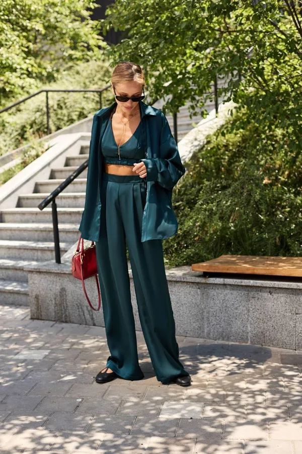 matching set Feminastyle Wide Leg Satin Three Piece Set Etsy - Seller $144