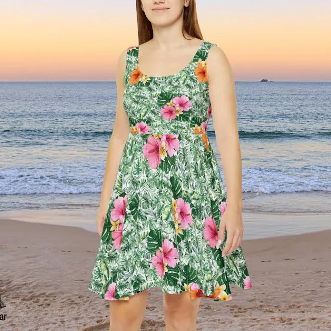 dress Fit & Flare Hibiscus Skater Dress Etsy - Seller $44.98