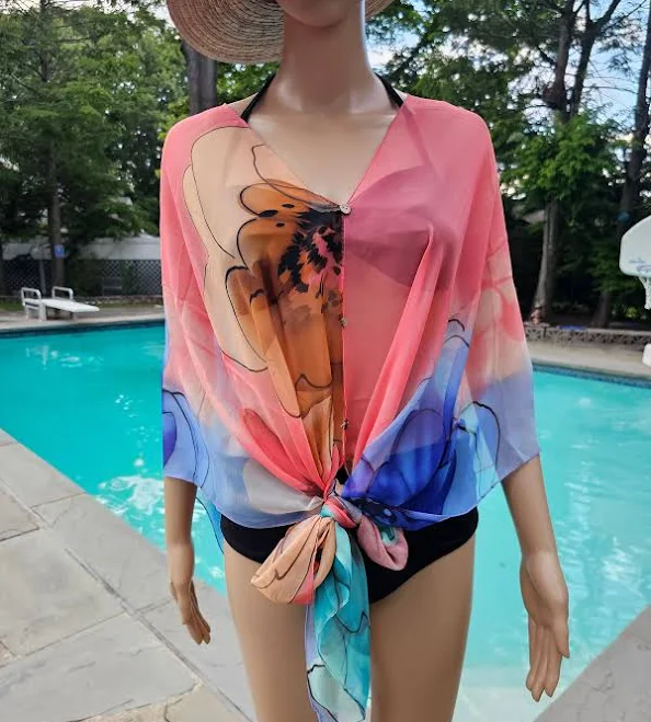 outerwear Floral Chiffon Sheer Kimono Duster with 7-Way Beach Cover-Up Etsy - Klicktocart $26.99