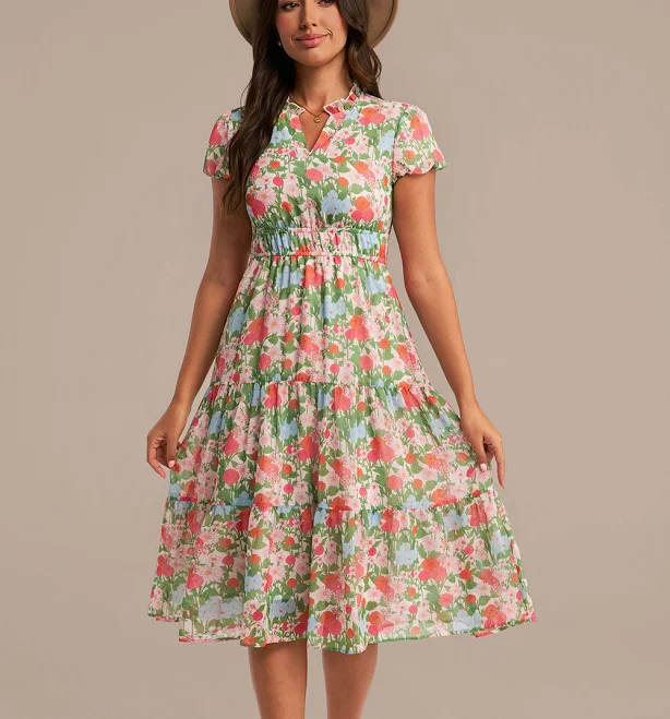 dress Floral Print V-Neck Midi Dress Petal Lush $44