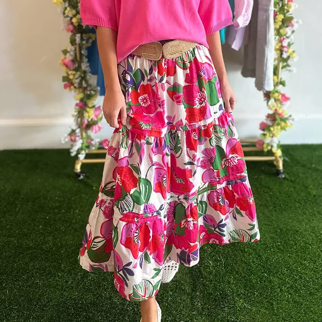 skirt Floral Tiered Midi Skirt Truly Yours $88