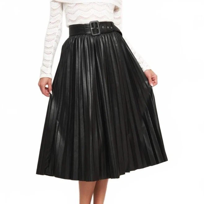 skirt Flying Tomato Faux Leather Pleated Midi Skirt ShopSimon $37.05