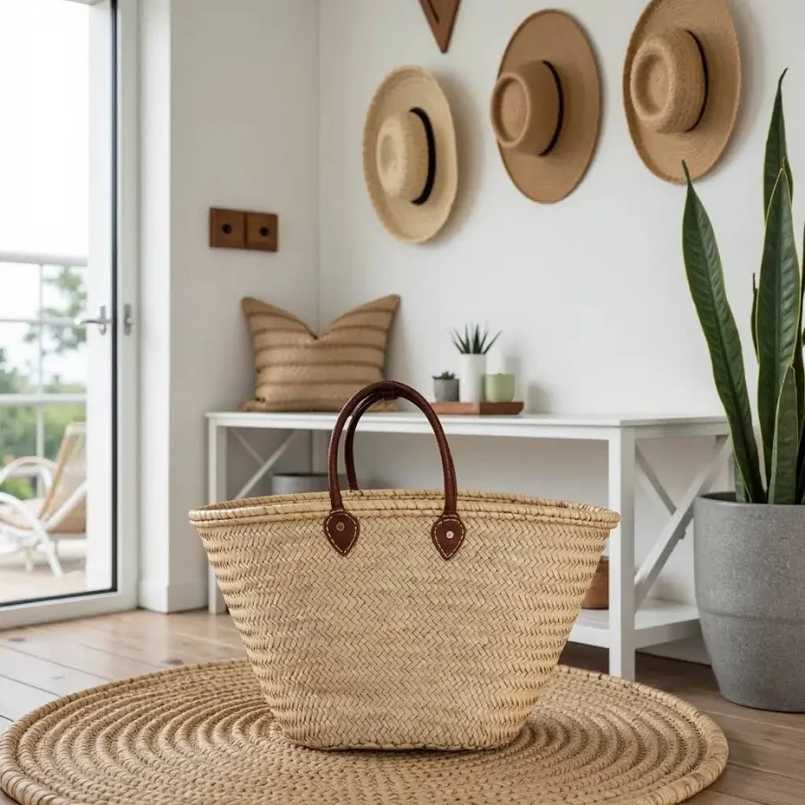 bag French Market Basket Tote Bag with Leather Handles Marrakeche Crafts $65