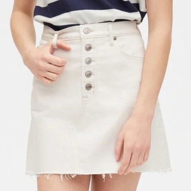 skirt GAP White Raw Hem Cotton Denim Boho High Rise Button Fly Mini Skirt eBay $20