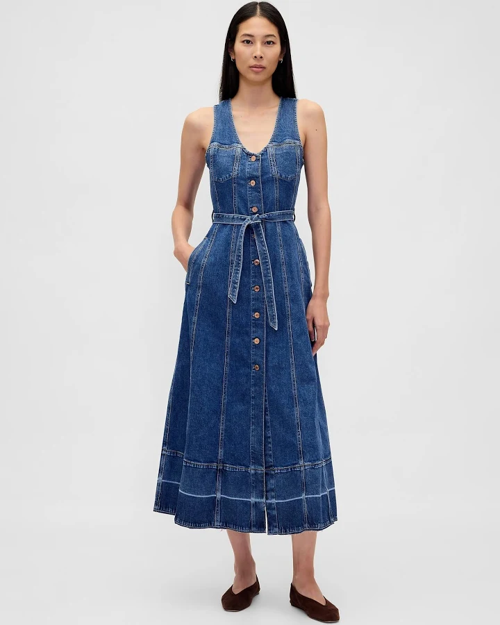 dress Gap Women's Belted Button-Front Maxi Dress Gap $49