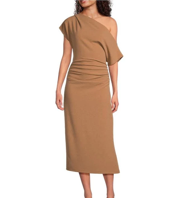 dress Gibson Latimer Women's One Shoulder Asymmetric Neck Crepe Knit Ruch Dillard's $79