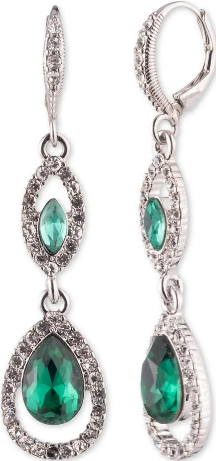 accessory Givenchy Women's Rhodium Emerald Double Drop Earrings Macy's $24