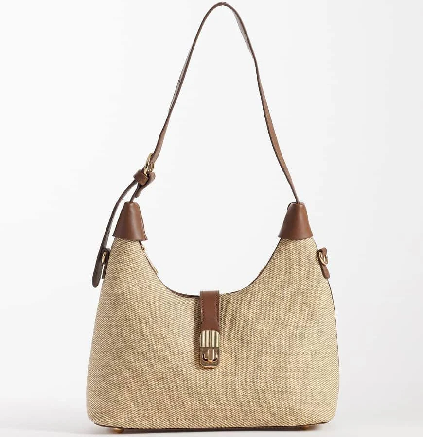 bag Glamorous Woven Raffia Shoulder Bag with Faux Leather Details ASOS $49