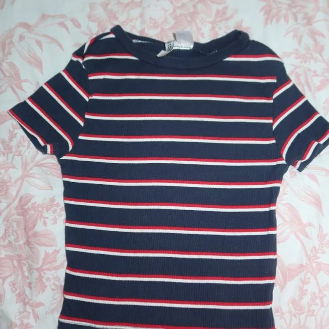 t-shirt H&M Baby Tee Navy Blue Red And White Stripes - Women | Color: Blue/Red/White | Size: XS Mercari $10.05