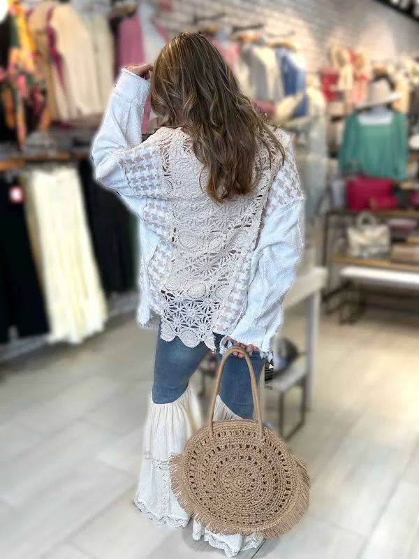 bag Hand Woven Lined Basket Tote Bag White Lily Boutique $89