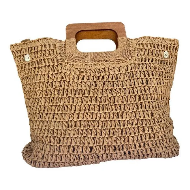 bag Hand-Woven Straw Handbag with Wooden Handle Makana Hut $48