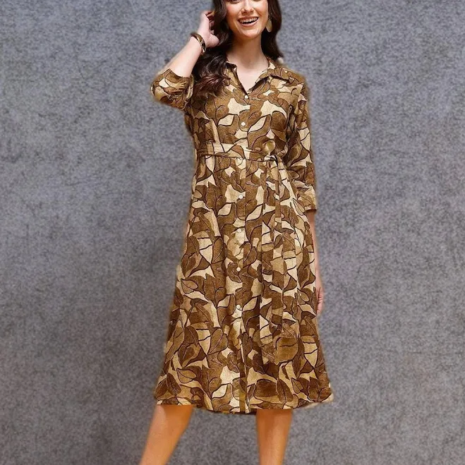 dress Handmade Abstract Print Belted Viscose Midi Dress Etsy - Seller $24.71