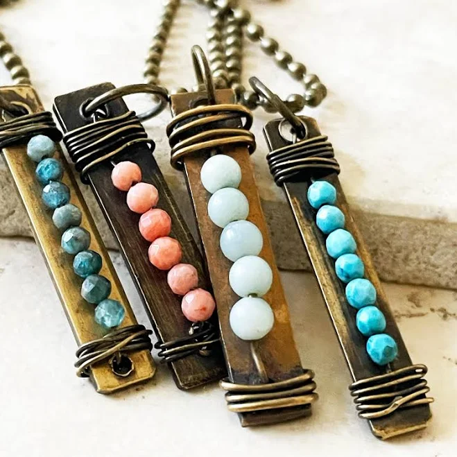 accessory Handmade Bronze Boho Layering Necklace with Semi Precious Stones Etsy - GreyByTamaraMello $43