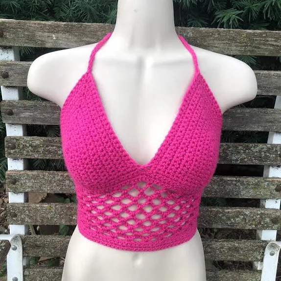 halter top Handmade Fishnet Crochet Halter Crop Top Etsy - Seller $35
