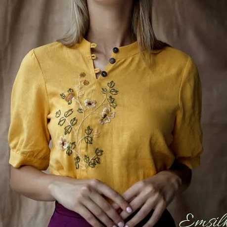 blouses Handmade Linen Short Sleeve Floral Embroidery Top Etsy - emsilkdesign $71.54