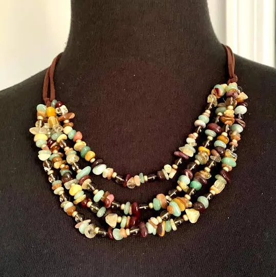 accessory Handmade Multi Strand Bead Necklace with Smoky Quartz, Agate, and Leather Cord Etsy - fatash1 $58