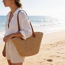 bag Handmade Straw Bag with Leather Handles | Summer Raffia Tote Hand Bag | Beach Vacation Purse Etsy $22.4