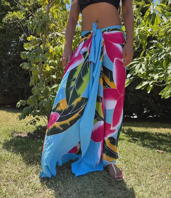 bottoms Hawaiian Design Hand Painted Plumeria Blossom Wraparound Pareo Sarong Skirt Etsy - Seller $30