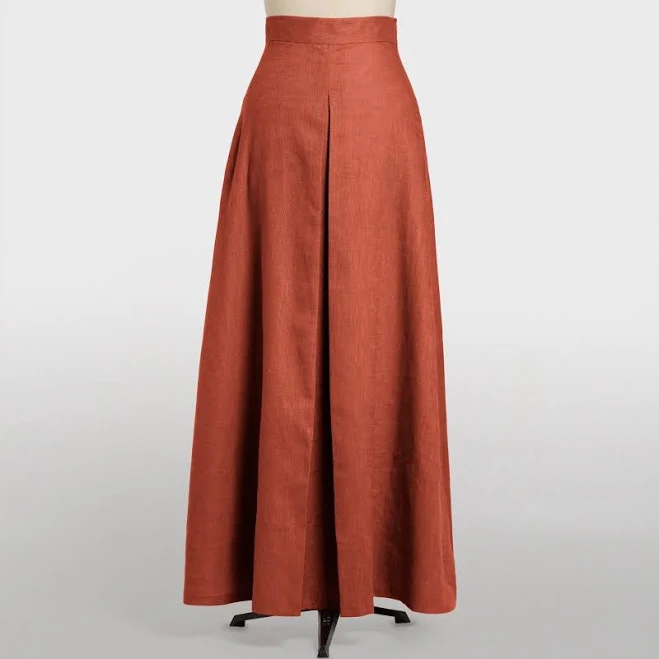 skirt High Waisted Pleated Linen Maxi Skirt with Pockets Etsy - Seller $122.07