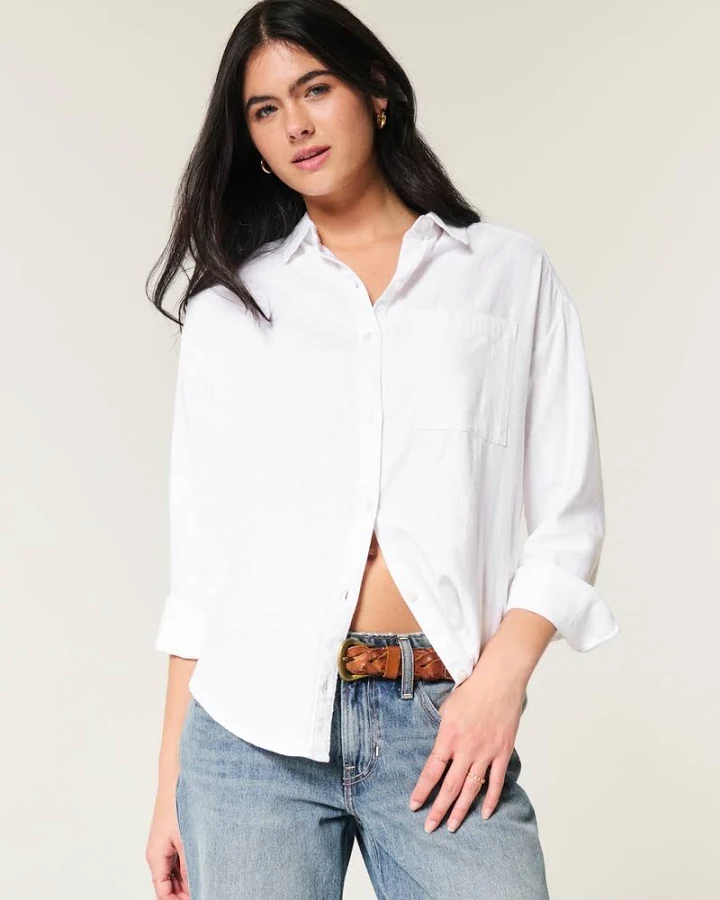top Hollister Women's Oversized Linen-Blend Shirt Hollister Co - Official $18.99
