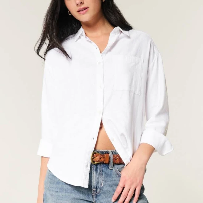 button down shirt Hollister Women's Oversized Linen-Blend Shirt Hollister Co - Official $18.99