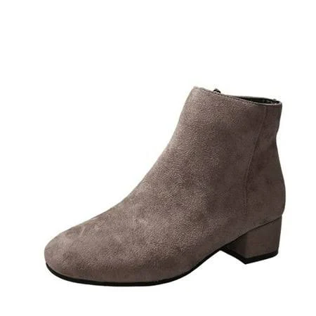 shoes Hopeusnice Women's Suede Low Heel Block Heel Ankle Boots Walmart - hopeusnice $24.47