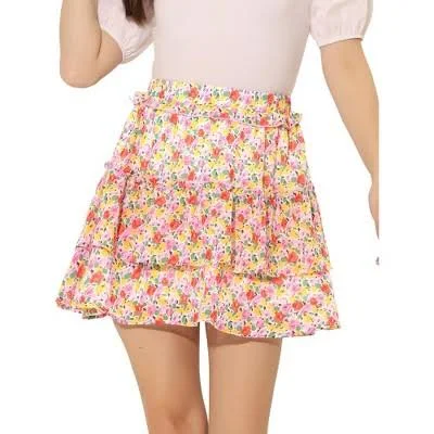 skirt Inspire Chic Women's Layered Ruffle Hem Elastic Waist A-Line Floral Target $30.99