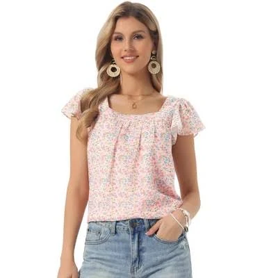 top Inspire Chic Women's Ruffle Sleeve Square Neck Chiffon Blouse Target $28.99