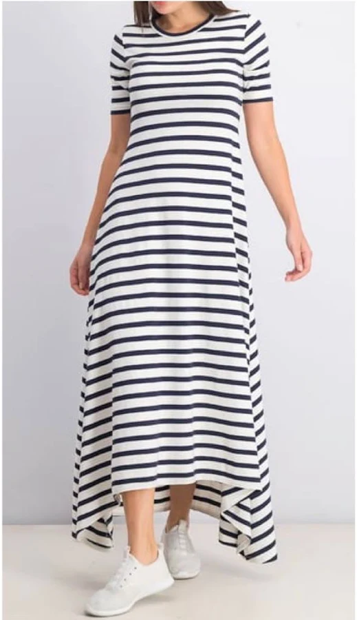 dress J. Crew Dresses | J. Crew Women’s Stripe Cotton Knit Maxi Dress In Navy And White Stripes Size Pm | Color: Blue/White | Size: Mp | Deecin's Closet Poshmark $58