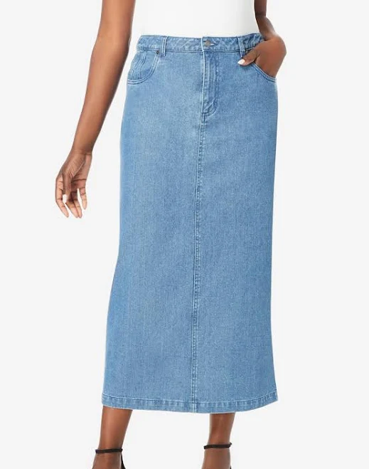 skirt Jessica London Women's Classic Cotton Denim Midi Skirt Woman Within $22.99