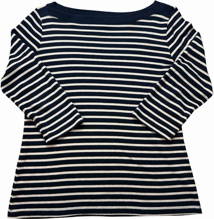top Karen Scott Women’s Navy And White Striped Boat Neck 3/4 Sleeve Top eBay $14.99