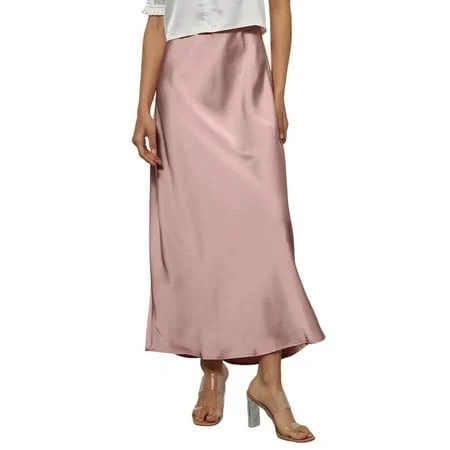 skirt Kddylitq Women's Satin Skirts Silk Solid Color Maxi Skirt Flared High Waisted Work Long Skirts Casual Skirt Walmart - KDDYLITQ $12.97