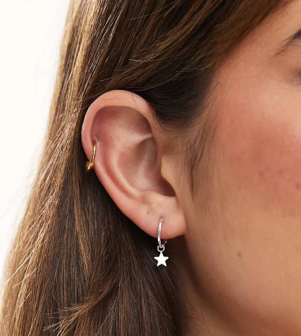 accessory Kingsley Ryan Sterling Silver Star Charm Hoop Earrings ASOS $10.5