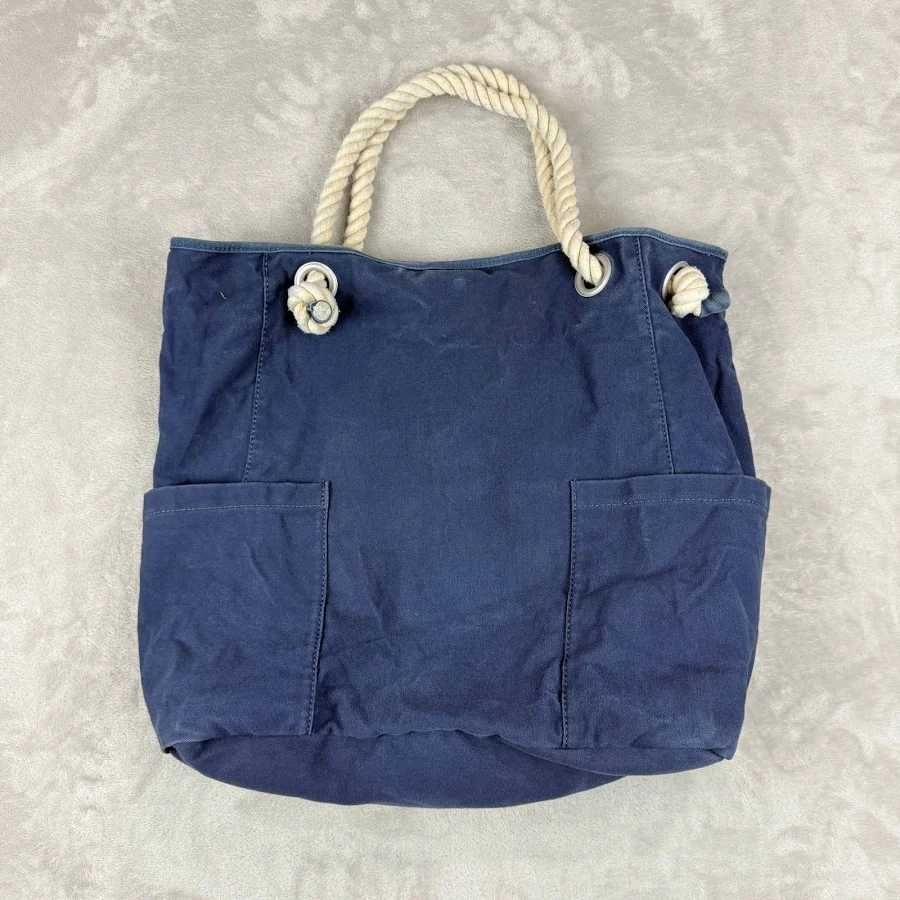 bag Lands End Bags | Lands End Navy Canvas Tote Bag Rope Handles Beach Bag Everyday Carryall Boho | Color: Blue | Size: Large | Cleanandcaszh's Closet Poshmark $60