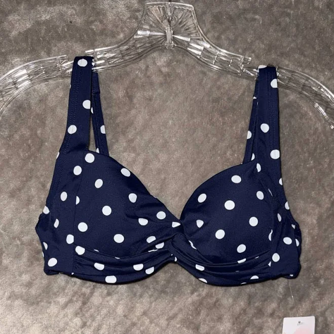 bikini Lands End Navy & White Polka Dot Bikini Top Underwire Bra Size 2 eBay - wiesefinds $10