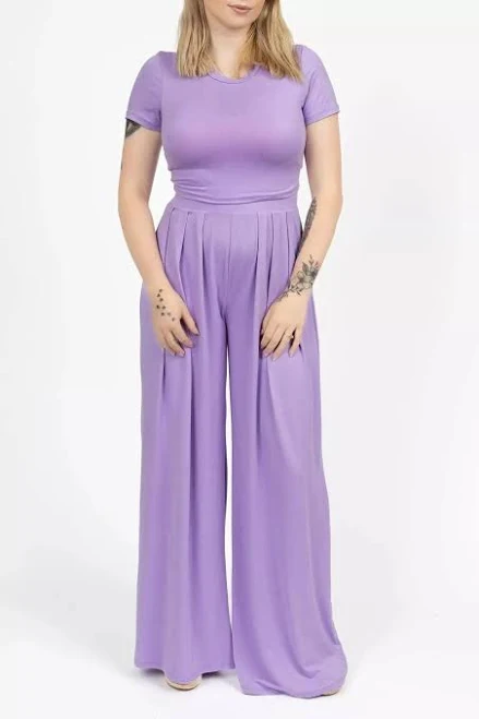 matching set Lavender Crop Top and Wide Leg Palazzo Pants Set Lilac / Medium Aria the Fox $30