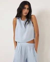 crop top Light Blue Linen-Blend Top nobodyschild.com $94