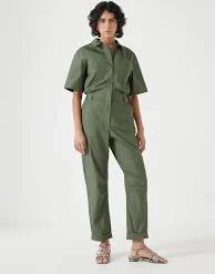 jumpsuit Lightweight Cotton Utility Jumpsuit - Khaki Green, 8 Hush $46
