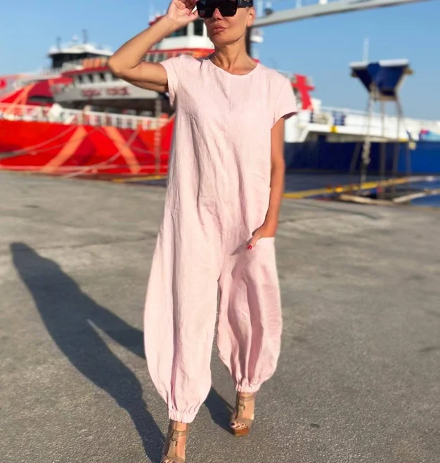 jumpsuit Lilian Linen Short Sleeve Jumpsuit Etsy - EUGfashion $167.2