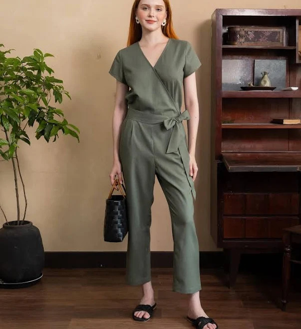 romper Linen Blend Short Sleeve Belted Wrap Jumpsuit Etsy - Seller $52.8