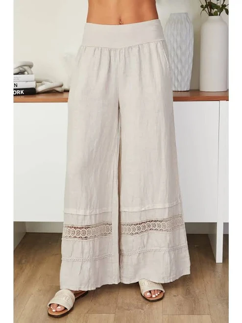 pants Linen Pants with Crochet Lace Trim Little Miss Muffin Children & Home $86